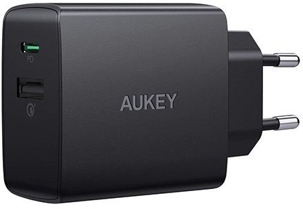Сетевое зарядное устройство AUKEY 2 порта, USB A Quick Charge 3.0 / USB - C power delivery 18 ватт