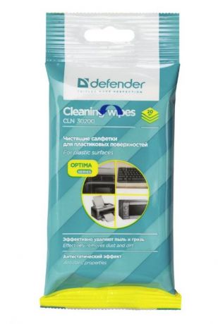 Чистящие салфетки Defender CLN 30200 Optima для поверхностей / мягкая упаковка с подвесом / 20 шт