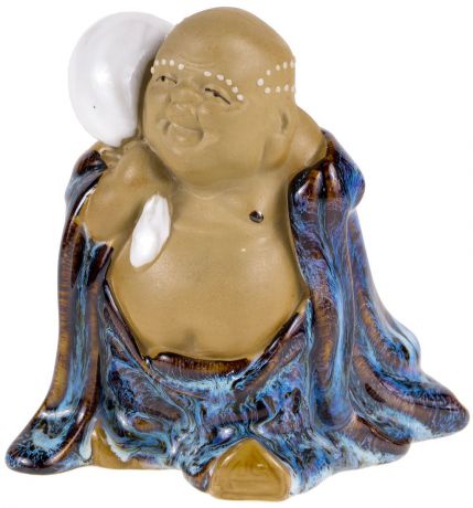 Статуэтка "Будда с мешком". Керамика, глазуровка, роспись, ручная работа. Высота 11 см. Китай, вторая половина ХХ века