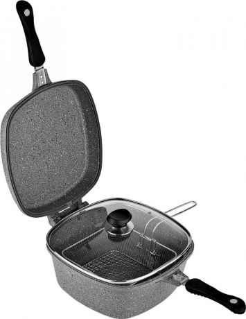 Набор посуды для приготовления OMS, 3224-Bk, черный, с антипригарным покрытием, с крышками, 7 предметов