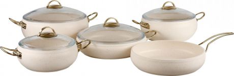 Набор посуды для приготовления OMS, 3024-IVR, айвори, с антипригарным покрытием, с крышками, 9 предметов