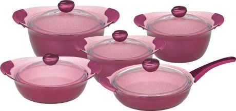 Набор посуды для приготовления OMS, 3014.01.11-Pl, лиловый, с антипригарным покрытием, с крышками, 10 предметов