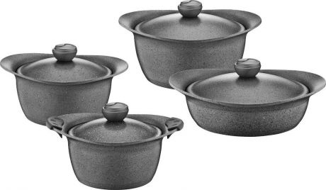 Набор посуды для приготовления OMS, 3010.06.11-Gr, серый, с антипригарным покрытием, с крышками, 8 предметов