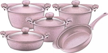 Набор посуды для приготовления OMS, 3012.06.11-Pin, розовый, с антипригарным покрытием, с крышками, 9 предметов