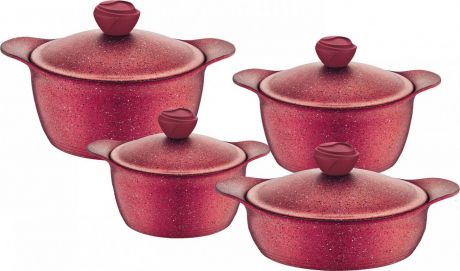Набор посуды для приготовления OMS, 3006.06.11-R, красный, с антипригарным покрытием, с крышками, 8 предметов