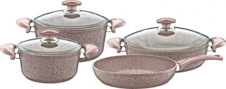 Набор посуды для приготовления OMS, 3005.01.02-Вn, коричневый, с антипригарным покрытием, с крышками, 7 предметов