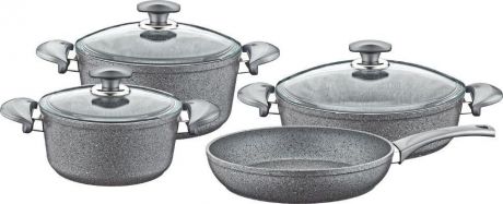 Набор посуды для приготовления OMS, 3005.01.02-Gr, серый, с антипригарным покрытием, с крышками, 7 предметов