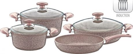 Набор посуды для приготовления OMS, 3005.01.02-Вn-IND, коричневый, с антипригарным покрытием, с крышками, 7 предметов