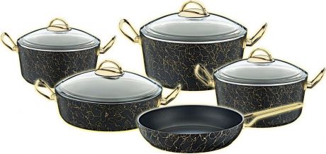 Набор посуды для приготовления OMS, 3037-Gd, золотой, с антипригарным покрытием, с крышками, 9 предметов