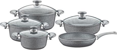 Набор посуды для приготовления OMS, 3002.01.02-Gr, серый, с антипригарным покрытием, с крышками, 9 предметов