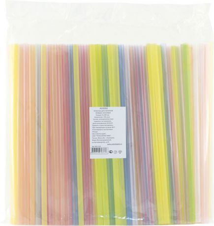 Трубочки для коктейлей Aviora, 401-915, разноцветный неон, 250 шт