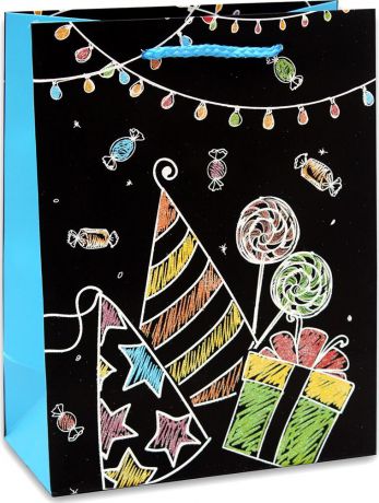 Пакет подарочный Dream Cards "Праздничное веселье", разноцветный, 32,7 х 26,4 х 13,6 см