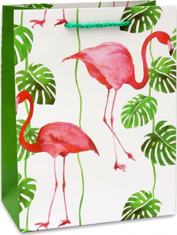 Пакет подарочный Dream Cards "Тропические фламинго", разноцветный, 32,7 х 26,4 х 13,6 см