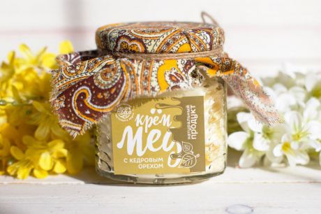 Мед-суфле ТМ Добро Горный крем-мёд с кедровыми орехами Стеклянная банка, 250 г.