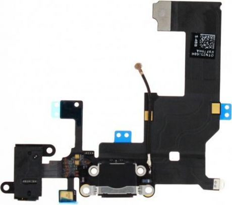 Шлейф для iPhone 5 с разъемами зарядки (Lightning) и аудио (mini-Jack) (черный)