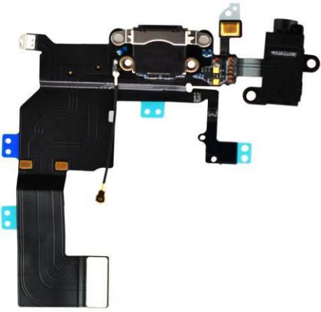 Шлейф для iPhone 5C с разъемами зарядки (Lightning) и аудио (mini-Jack) (чёрный)