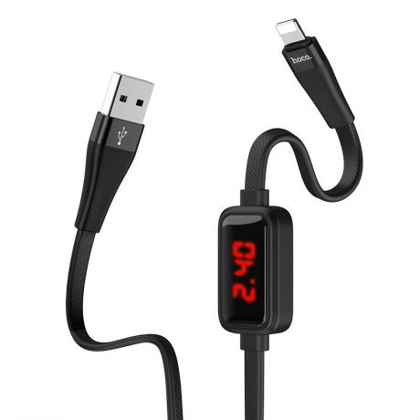 Кабель Apple Lightning-USB HOCO S4 с LED-дисплеем, 2.4A, чёрный