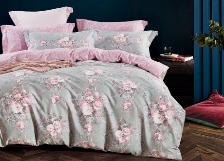 Комплект постельного белья Primavera Classic Euro, 26520, серый, розовый, евро, наволочки 70x70