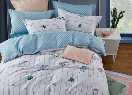 Комплект постельного белья Primavera Classic Single, 26085, белый, голубой, 1,5-спальный, наволочки 70x70