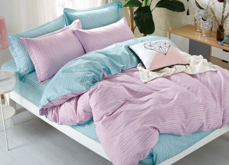 Комплект постельного белья Primavera Classic Single, 26083, бирюзовый, розовый, 1,5-спальный, наволочки 70x70