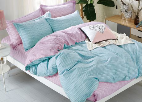 Комплект постельного белья Primavera Classic Euro, 26484, бирюзовый, розовый, евро, наволочки 70x70