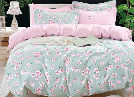 Комплект постельного белья Primavera Classic Single, 26032, зеленый, розовый, 1,5-спальный, наволочки 70x70