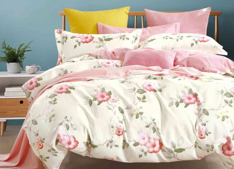 Комплект постельного белья Primavera Classic Double_E, 26258, бежевый, розовый, 2-спальный, наволочки 70x70