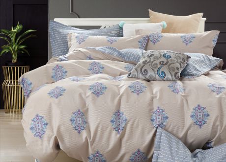 Комплект постельного белья Primavera Classic Single, 25979, серый, синий, 1,5-спальный, наволочки 70x70