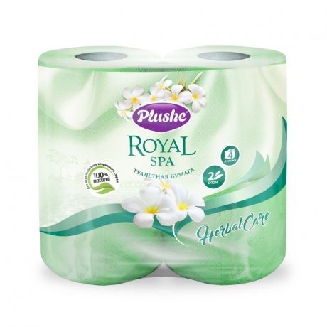 Туалетная бумага Plushe Royal Spa Herbal Care 2слоя, 4рулона, 23м, салатовая, ароматизация