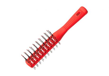 Щётка для укладки волос туннельная двухсторонняя с резиновой ручкой, красная