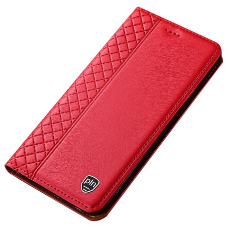 Чехол-книжка MyPads для Sony Xperia L3 из натуральной кожи буйвола с элегантной стеганой прошивкой премиум-класса и магнитной крышкой красный