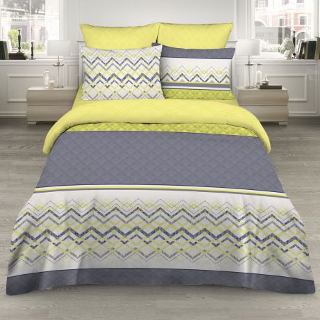 Комплект постельного белья Василиса Талисман, 2-спальный, наволочки 70x70, желтый, серый