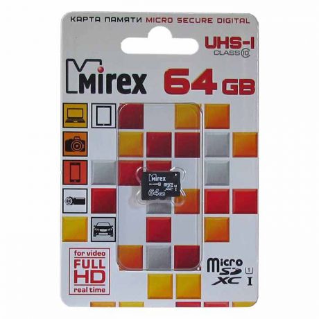 Карта памяти Mirex microSDXC Class 10 UHS-I U1, 13612-MC10SD64 64GB , цвет: черный