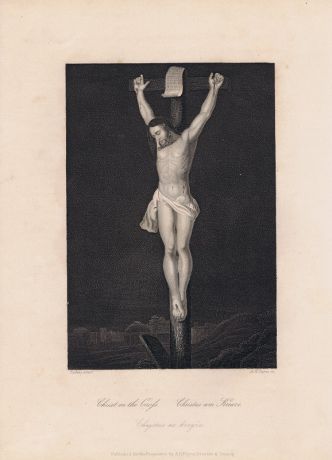 Гравюра. Христос на кресте. Офорт. Германия, Дрезден и Лейпциг, 1850 год