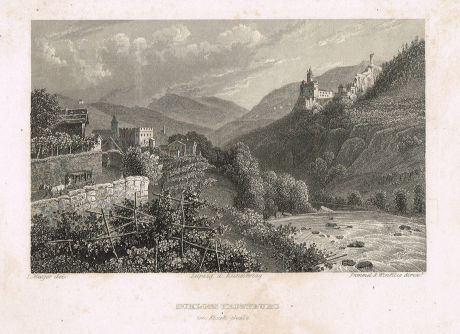 Гравюра Замок Тростбург. офорт. Германия 1830-1840 гг