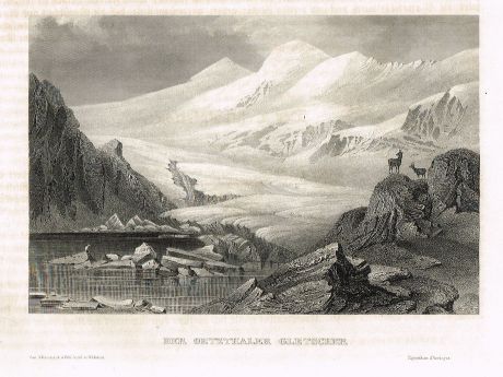 Гравюра Ледник Эцталь. офорт. Германия 1840-1850 гг