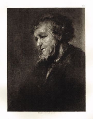Гравюра Портрет старика с бородой. Рембрандт Харменс ван Рейн. Гелиогравюра 1900 год
