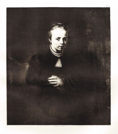 Гравюра Портрет юной девушки-сироты опирающейся на подоконник. Рембрандт Харменс ван Рейн. Гелиогравюра 1900 год
