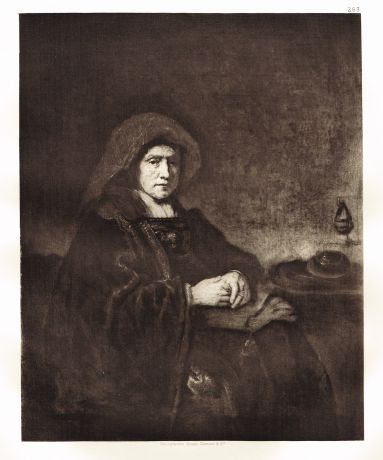 Гравюра Портрет пожилой женщины с книгой. Рембрандт Харменс ван Рейн. Гелиогравюра 1900 год