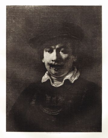 Гравюра Рембрандт Харменс ван Рейн. Автопортрет в красном берете. Гелиогравюра 1900 год