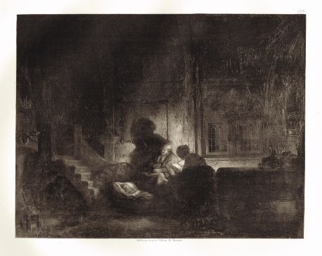 Гравюра Святое семейство (Колыбель). Рембрандт Харменс ван Рейн. Гелиогравюра 1900 год