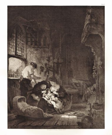 Гравюра Святое семейство. Рембрандт Харменс ван Рейн. Гелиогравюра 1900 год