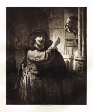 Гравюра Самсон угрожает своему тестю. Рембрандт Харменс ван Рейн. Гелиогравюра 1899 год