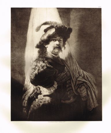 Гравюра Портрет знаменосца в широком берете. Рембрандт Харменс ван Рейн. Гелиогравюра 1899 год