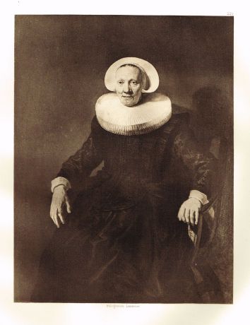 Гравюра Портрет пожилой женщины в кресле. Рембрандт Харменс ван Рейн. Гелиогравюра 1899 год