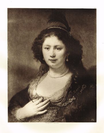 Гравюра Портрет жены офицера. Рембрандт Харменс ван Рейн. Гелиогравюра 1899 год