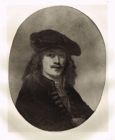 Гравюра Рембрандт Харменс ван Рейн. Автопортрет с длинными волосами в польском камзоле. Гелиогравюра 1899 год