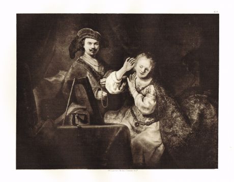 Гравюра Рембрандт и Саския собираются на прогулку. Рембрандт Харменс ван Рейн. Гелиогравюра 1899 год