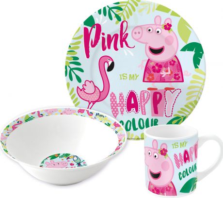 Набор посуды керамической Stor в подарочной упаковке (3 предмета). Свинка Пеппа и Фламинго, арт.20165