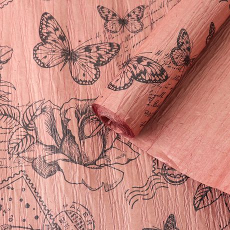 Бумага упаковочная "Палермо", эколюкс крепированный, 4114440, розовый, 70 см х 5 м